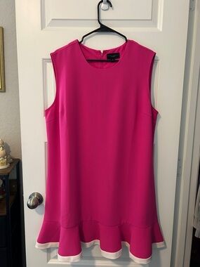 Victoria Beckham for Target Hot Pink Sleeveless Ruffle-Hem Dress with White Trim